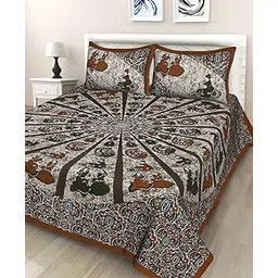 BedZone 100% Cotton Rajasthani Tradition Queen Size Double Bedsheet with 2 Pillow Cover-image-12