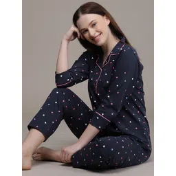 beebelle Women Navy Blue & Pink Printed Pure Cotton Night suit-picture-33