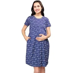 beebelle Women's Cotton Typography Print Knee Length Maternity Nighty 1138-picture-43