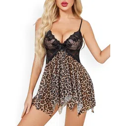 Beera Women Printed Shoulder Straps Baby Doll with Briefs-picture-24