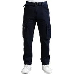 beevee Men’s Solid Cargo Pants with Belt | 8 Functional Pockets with Zippers & Snap Buttons | Durable Cotton Twill for Work, Travel & Casual Wear-picture-43