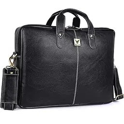 behide Heritage Holdal 5.6 Inch Vegan Leather Laptop Messenger Bag - Stylish Office Shoulder and Handbag for Men and Women - Padded Compartment | 1-Year Warranty I Fits up to 14/15.6/16 Inch (Black)-picture-27