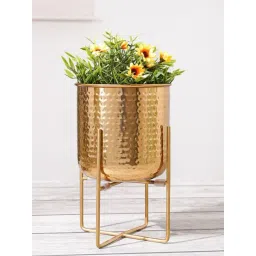 BEHOMA Gold Metal Hammered Indoor Planter (9.8 Inch)-picture-25