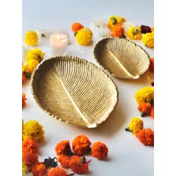 BEHOMA Home Collection Gold Metal Leaf Shaped Platter - Set of 2-picture-24