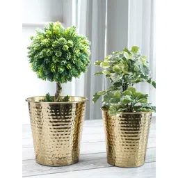 BEHOMA Home Collection Gold Metal Textured Bucket Planter - Set of 2-picture-42