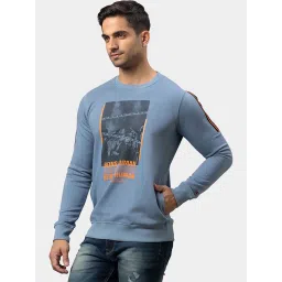 Being Human Blue Cotton Regular Fit Printed Sweatshirts image 3