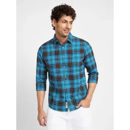 Being Human Blue Slim Fit Checks Shirt-image-15