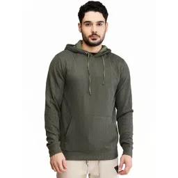 Being Human Dark Green Regular Fit Self Pattern Hooded Sweatshirt-picture-21