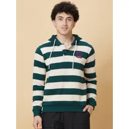 Being Human Dark Green Regular Fit Striped Hooded Sweatshirt-picture-20