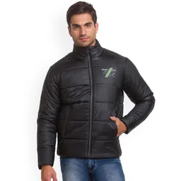 Being Human Men Black Padded Jacket with Patchwork-picture-22