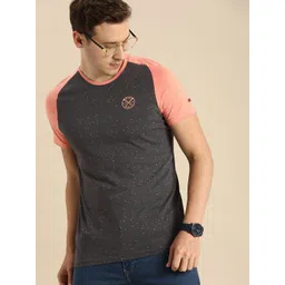 Being Human Men Charcoal & Peach-Coloured Colourblocked Pure Cotton T-shirt-picture-25