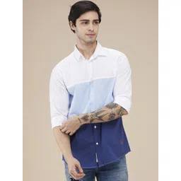 Being Human Men Classic Fit Spread Collar Colourblocked Cotton Casual Shirt-picture-38