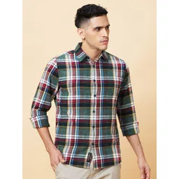 Being Human Men Classic Slim Fit Spread Collar Tartan Checked Cotton Casual Shirt-picture-21