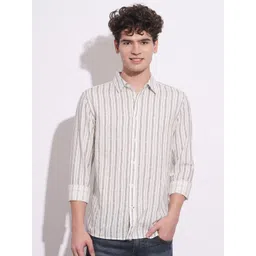 Being Human Men Classic Slim Fit Spread Collar Vertical Striped Cotton Casual Shirt-picture-19