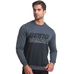 Being Human Men Grey Melange and Black Printed Sweatshirt-picture-39