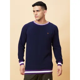 being human Men Solid Crew Neck Cotton Blend Dark Blue T-Shirt-picture-12