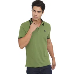 being human Men Solid Polo Neck Pure Cotton Green T-Shirt-picture-13