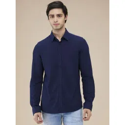 Being Human Navy Blue Cotton Regular Fit Solid Shirt-picture-35