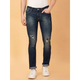 Being Human Navy Blue Cotton Slim Fit Solid Jeans-picture-13