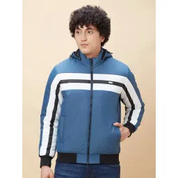 Being Human White & Blue Regular Fit Striped Hooded Jacket-picture-25