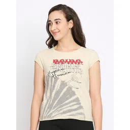 Being Human Women Beige & Grey Graphic Printed Pure Cotton Relaxed Fit T-shirt-picture-33