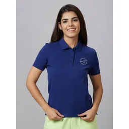 Being Human Women Blue Polo Collar Slim Fit T-shirt-image-48