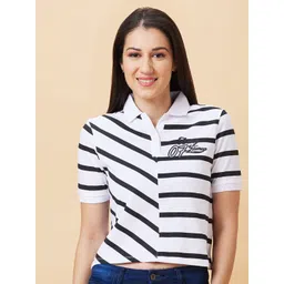Being Human Women Striped Polo Collar Boxy T-shirt-picture-22