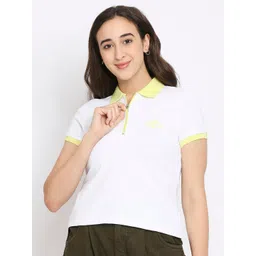 Being Human Women White & Yellow Solid Polo Collar  T-shirt-picture-38