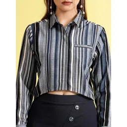 BEING NAUGHTY Striped Shirt Collar Long Sleeves Shirt With Skirt image 2