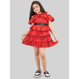 BEING NAUGHTY Tribal Red and Black Print Crepe Fit & Flare Kids-Girls Dress-picture-24