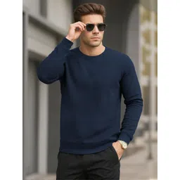 BEING WANTED Men Solid Round Neck Pullover Sweatshirt-picture-25