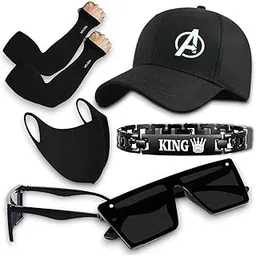 bekilyback Black Cap with Avenger, Arm Sleeves, Face Mask, Sunglasses, and King Bracelet Combo Pack of 5-picture-18