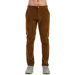 belano Men Slim Fit Rust Colour Corduroy Cotton Stretch Chinos-picture-30