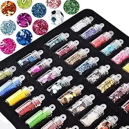 Belicia Nail Art Decorations Kit 48 Color Mini Glass Bottles Caviar Beads Glitter Charms Sequins Various Styles with Jewelry Making Kit DIY Crafts-picture-49