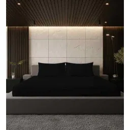 belihode Black Onxy Solid 500 TC Pure Cotton King Fitted Bedsheet with 2 Pillow Covers-picture-19