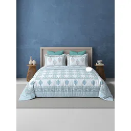 BELIHODE White Floral 250 TC King Bedsheet with 2 Pillow Covers-picture-27