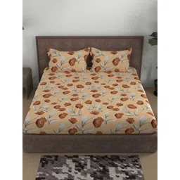 BELLA CASA Brown Floral Printed180 TC Cotton Queen Bedsheet Set 2.7 m x 2.2 m-picture-10