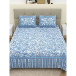 BELLA CASA Ethnic Floral Blue 180 TC Cotton King Bedsheet with 2 Pillow Covers-picture-18