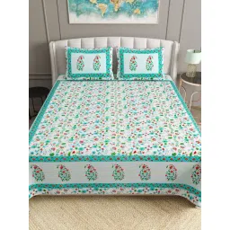 BELLA CASA Ethnic Floral Teal 180 TC Cotton King Bedsheet with 2 Pillow Covers-picture-13