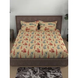 BELLA CASA Red Floral Printed 180 TC Pure Cotton Queen Bedsheet Set 2.7 m x 2.2 m-picture-14