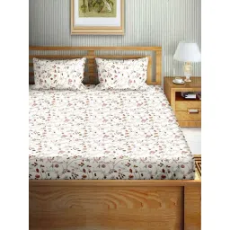 Bella Casa Stella Collection Brown Cotton 180 TC King Size Bedsheet with 2 Pillow Covers-picture-44