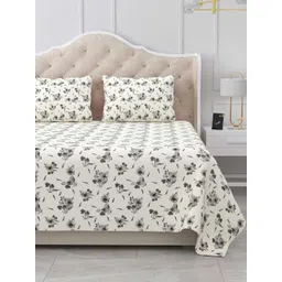 BELLA CASA Stella Collection Grey Printed 180 TC Cotton King Bedsheet & 2 Pillow Covers-picture-24