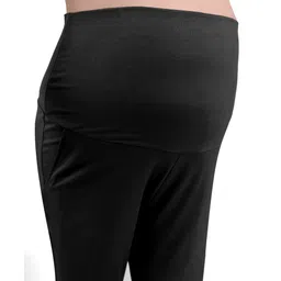Bella Mama Cotton Elastane Knit Full Length High Coverage Solid Pant - Black image 5