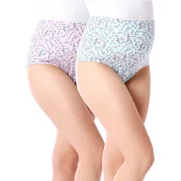 Bella Mama Cotton Elastane Knit High Coverage Panty Set With Floral Print Pack of 2 (Color May Vary)-picture-27