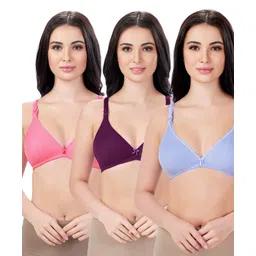 Bella Mama Cotton Elastane Knit Maternity Non Wired Nursing Bra Pack of 3 (Colour May Vary)-picture-22