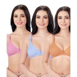 Bella Mama Cotton Elastane Knit Maternity Non Wired Nursing Bra Pack of 3 (Colour May Vary)-picture-32