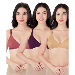 Bella Mama Cotton Elastane Knit Maternity Non Wired Nursing Bra Pack of 3 (Colour May Vary)-picture-13