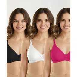 Bella Mama Cotton Elastane Knit Maternity Non Wired Nursing Bra Pack of 3 (Colour May Vary)-picture-35