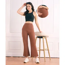 Bella Mama Cotton Knit Full Length High Coverage Maternity Solid Coloured Pant - Brown-picture-25