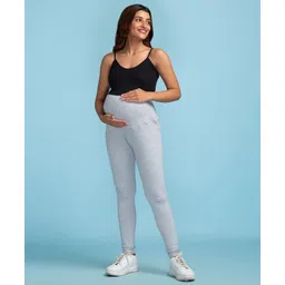 Bella Mama Full Length Maternity Leggings With Tummy Band - Light Grey-picture-16